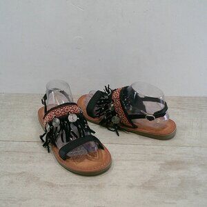 Musse & Cloud Maeba Aztec Insp Beaded Fringe Boho Leather Flat Sandals SZ 9